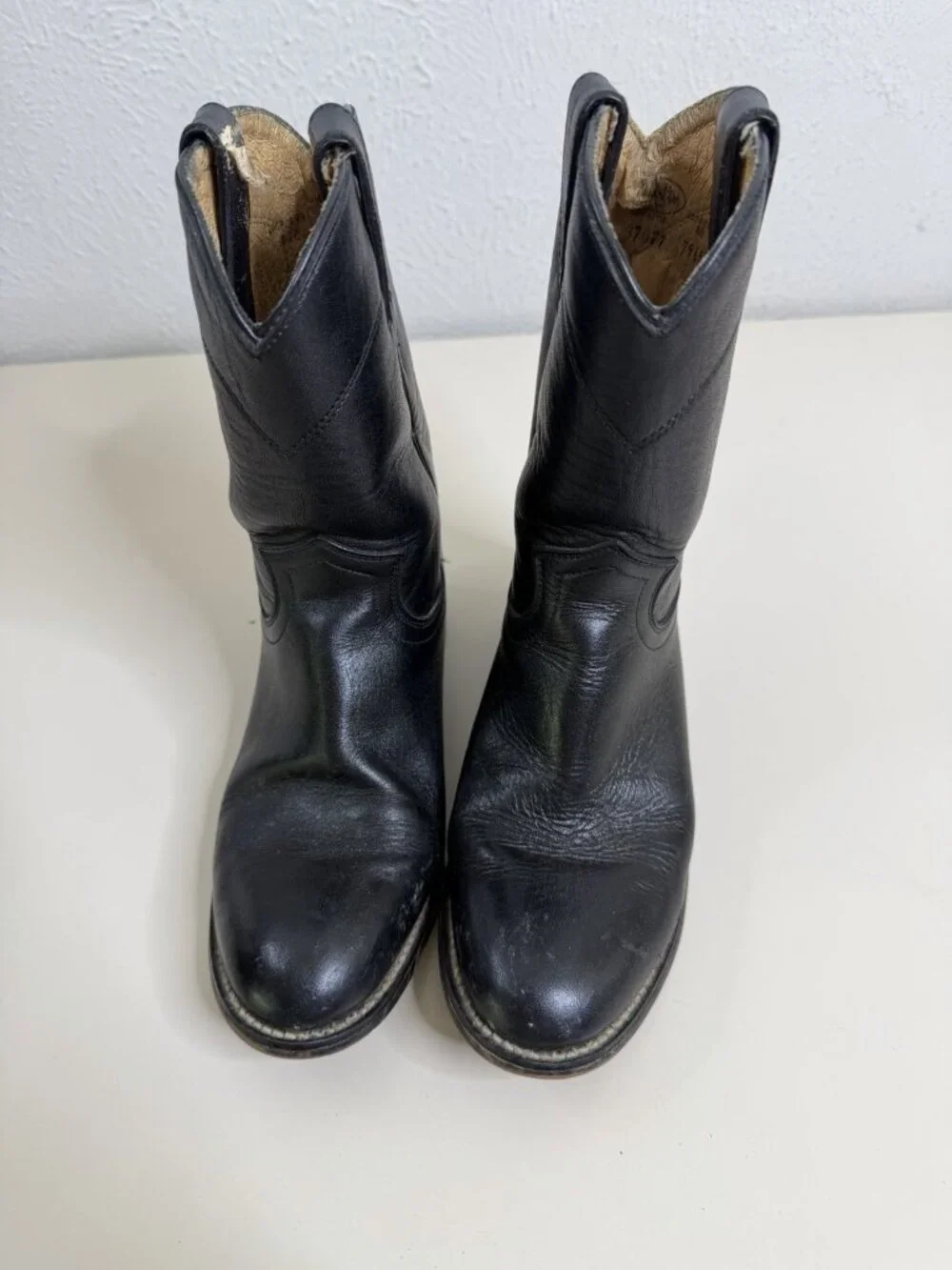 VTG Justin 3D Youth Black Leather Roper Boots Western GUC